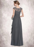 Philippa A-Line Scoop Neck Floor-Length Chiffon Mother of the Bride Dress With Beading Sequins Cascading Ruffles STI126P0014721