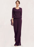 Caroline Jumpsuit/Pantsuit Scoop Neck Floor-Length Chiffon Lace Mother of the Bride Dress STI126P0014722