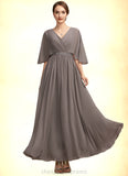 Hazel A-Line V-neck Ankle-Length Chiffon Mother of the Bride Dress With Ruffle Beading STI126P0014723