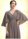 Hazel A-Line V-neck Ankle-Length Chiffon Mother of the Bride Dress With Ruffle Beading STI126P0014723