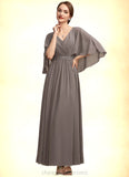 Hazel A-Line V-neck Ankle-Length Chiffon Mother of the Bride Dress With Ruffle Beading STI126P0014723