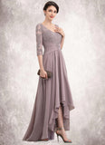 Adrianna A-Line V-neck Asymmetrical Chiffon Lace Mother of the Bride Dress With Sequins STI126P0014728