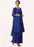 Fernanda A-line V-Neck Ankle-Length Chiffon Mother of the Bride Dress STI126P0014729