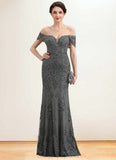 Cherish Trumpet/Mermaid Off-the-Shoulder Floor-Length Tulle Lace Mother of the Bride Dress With Sequins STI126P0014731