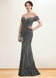 Cherish Trumpet/Mermaid Off-the-Shoulder Floor-Length Tulle Lace Mother of the Bride Dress With Sequins STI126P0014731