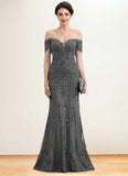 Cherish Trumpet/Mermaid Off-the-Shoulder Floor-Length Tulle Lace Mother of the Bride Dress With Sequins STI126P0014731