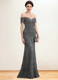 Cherish Trumpet/Mermaid Off-the-Shoulder Floor-Length Tulle Lace Mother of the Bride Dress With Sequins STI126P0014731