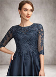 Katrina A-Line Scoop Neck Tea-Length Satin Lace Mother of the Bride Dress With Sequins STI126P0014736