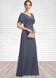 Abbey A-Line V-neck Floor-Length Chiffon Mother of the Bride Dress With Ruffle Beading STI126P0014737