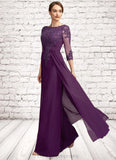 Setlla A-Line Scoop Neck Floor-Length Chiffon Lace Mother of the Bride Dress With Beading Sequins STI126P0014738