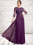 Setlla A-Line Scoop Neck Floor-Length Chiffon Lace Mother of the Bride Dress With Beading Sequins STI126P0014738