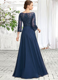 Luna A-Line V-neck Floor-Length Chiffon Lace Mother of the Bride Dress With Beading Sequins STI126P0014739