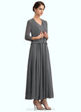 Hortensia A-Line V-neck Ankle-Length Chiffon Mother of the Bride Dress With Beading Sequins STI126P0014740