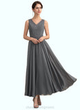 Hortensia A-Line V-neck Ankle-Length Chiffon Mother of the Bride Dress With Beading Sequins STI126P0014740