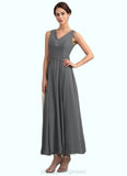 Hortensia A-Line V-neck Ankle-Length Chiffon Mother of the Bride Dress With Beading Sequins STI126P0014740