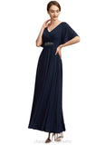 Alia A-Line V-neck Ankle-Length Mother of the Bride Dress With Ruffle STI126P0014742