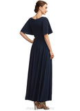 Alia A-Line V-neck Ankle-Length Mother of the Bride Dress With Ruffle STI126P0014742