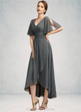 Genesis A-Line V-neck Asymmetrical Chiffon Mother of the Bride Dress With Ruffle Beading STI126P0014744