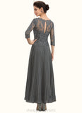 Rebekah A-Line V-neck Ankle-Length Chiffon Lace Mother of the Bride Dress With Sequins Pleated STI126P0014745