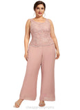 Aniya Jumpsuit/Pantsuit Scoop Neck Ankle-Length Chiffon Lace Mother of the Bride Dress STI126P0014746