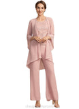 Aniya Jumpsuit/Pantsuit Scoop Neck Ankle-Length Chiffon Lace Mother of the Bride Dress STI126P0014746