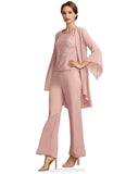 Aniya Jumpsuit/Pantsuit Scoop Neck Ankle-Length Chiffon Lace Mother of the Bride Dress STI126P0014746