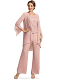 Aniya Jumpsuit/Pantsuit Scoop Neck Ankle-Length Chiffon Lace Mother of the Bride Dress STI126P0014746