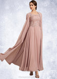 Melany A-Line Scoop Neck Ankle-Length Chiffon Lace Mother of the Bride Dress STI126P0014747