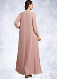 Melany A-Line Scoop Neck Ankle-Length Chiffon Lace Mother of the Bride Dress STI126P0014747