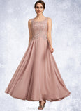 Melany A-Line Scoop Neck Ankle-Length Chiffon Lace Mother of the Bride Dress STI126P0014747