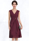 Sophie A-Line V-neck Knee-Length Chiffon Mother of the Bride Dress With Beading Sequins Cascading Ruffles STI126P0014750