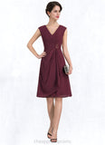 Sophie A-Line V-neck Knee-Length Chiffon Mother of the Bride Dress With Beading Sequins Cascading Ruffles STI126P0014750