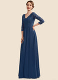 Valentina A-Line V-neck Floor-Length Chiffon Lace Mother of the Bride Dress STI126P0014753