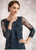 Dayana Sheath/Column Scoop Neck Knee-Length Chiffon Lace Mother of the Bride Dress With Sequins STI126P0014771