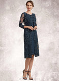 Dayana Sheath/Column Scoop Neck Knee-Length Chiffon Lace Mother of the Bride Dress With Sequins STI126P0014771