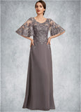 Lorelai A-Line Scoop Neck Floor-Length Chiffon Lace Mother of the Bride Dress With Sequins STI126P0014776