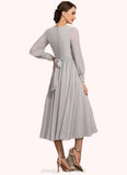 Anastasia A-Line Scoop Neck Tea-Length Chiffon Mother of the Bride Dress With Bow(s) STI126P0014779