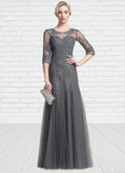 Tiffany A-Line/Princess Scoop Neck Floor-Length Tulle Mother of the Bride Dress With Beading Sequins STI126P0014782