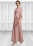 Genesis A-Line V-neck Ankle-Length Chiffon Lace Mother of the Bride Dress With Beading Sequins STI126P0014784