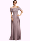 Adalyn A-Line Off-the-Shoulder Floor-Length Chiffon Lace Mother of the Bride Dress With Beading Sequins STI126P0014785