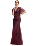 Paulina Trumpet/Mermaid V-neck Floor-Length Tulle Lace Mother of the Bride Dress With Beading Sequins STI126P0014786