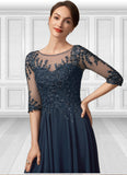 Essence A-Line Scoop Neck Floor-Length Chiffon Lace Mother of the Bride Dress With Beading Sequins STI126P0014795