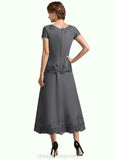 Marin A-Line Scoop Neck Tea-Length Chiffon Lace Mother of the Bride Dress With Sequins STI126P0014800