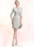 Chloe Sheath/Column Scoop Neck Knee-Length Lace Mother of the Bride Dress STI126P0014802