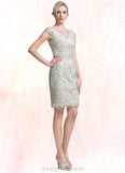 Chloe Sheath/Column Scoop Neck Knee-Length Lace Mother of the Bride Dress STI126P0014802