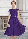 Jane A-Line Scoop Neck Knee-Length Chiffon Lace Mother of the Bride Dress With Beading STI126P0014814