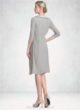 Lynn Sheath/Column Scoop Neck Knee-Length Chiffon Lace Mother of the Bride Dress With Ruffle Beading STI126P0014821