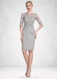 Lynn Sheath/Column Scoop Neck Knee-Length Chiffon Lace Mother of the Bride Dress With Ruffle Beading STI126P0014821