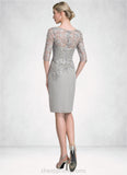 Lynn Sheath/Column Scoop Neck Knee-Length Chiffon Lace Mother of the Bride Dress With Ruffle Beading STI126P0014821