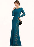 Lainey Sheath/Column Scoop Neck Floor-Length Stretch Crepe Mother of the Bride Dress With Appliques Lace STI126P0014822